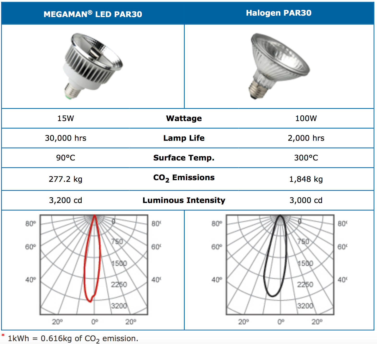 PAR30 LED Halogen Comparison